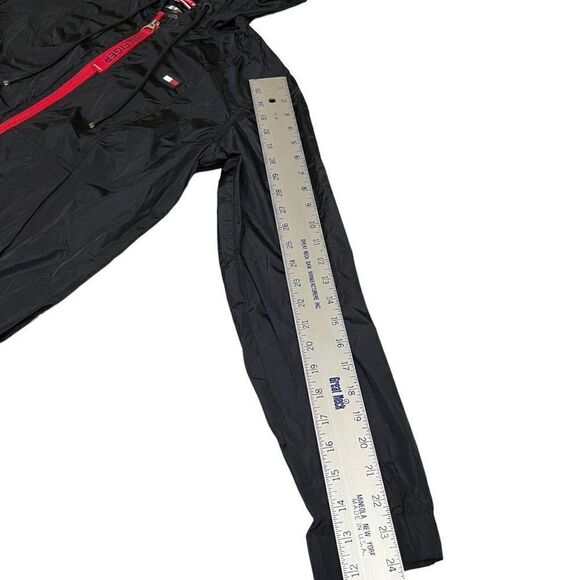 Tommy Hilfiger Sport Women's M Jacket Hooded Windbreaker Full Zip Black Red Flag - Picture 8 of 10